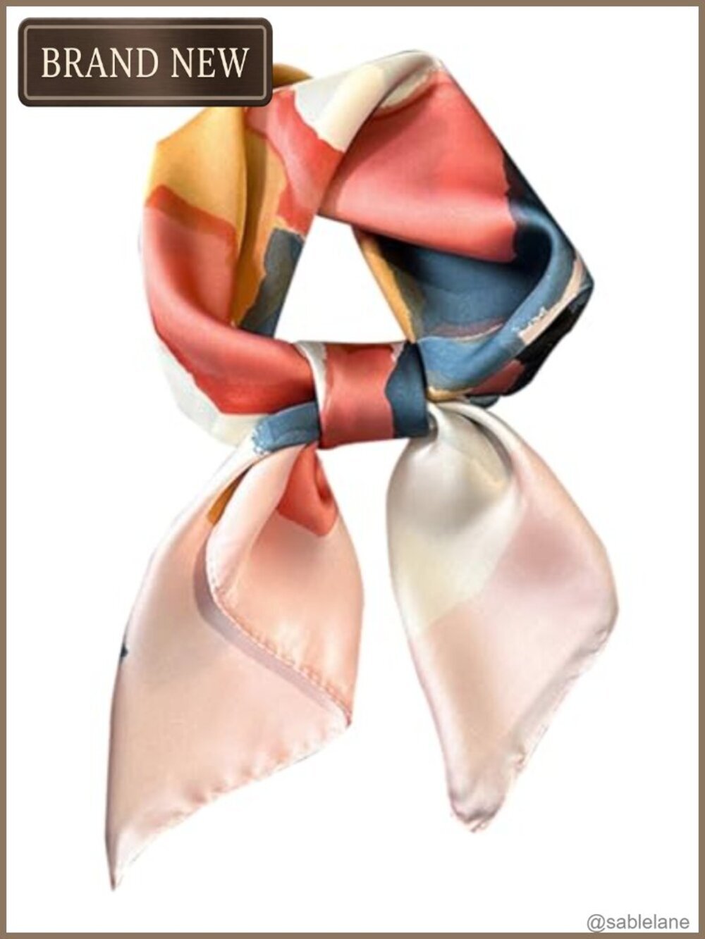 27.5" Satin Silk Feeling Square Neck Scarf - Fashion Headscarf for Hair, Bag,